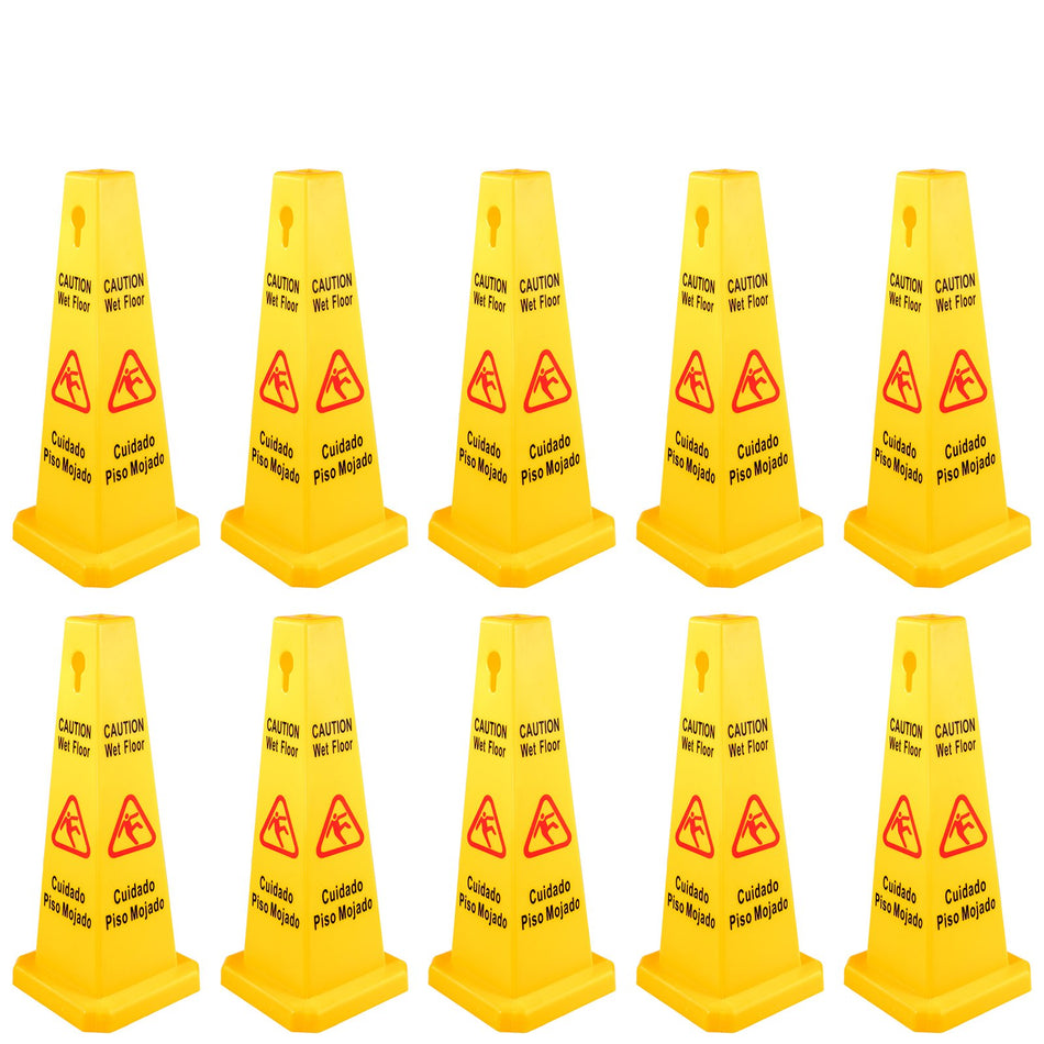 10 Pack Floor Safety Cone 26 Inch Yellow Caution Wet Floor Sign 4 Sided Floor Wet Sign Public Safety Wet Floor Cones Bilingual Wet Sign For Indoors And Outdoors