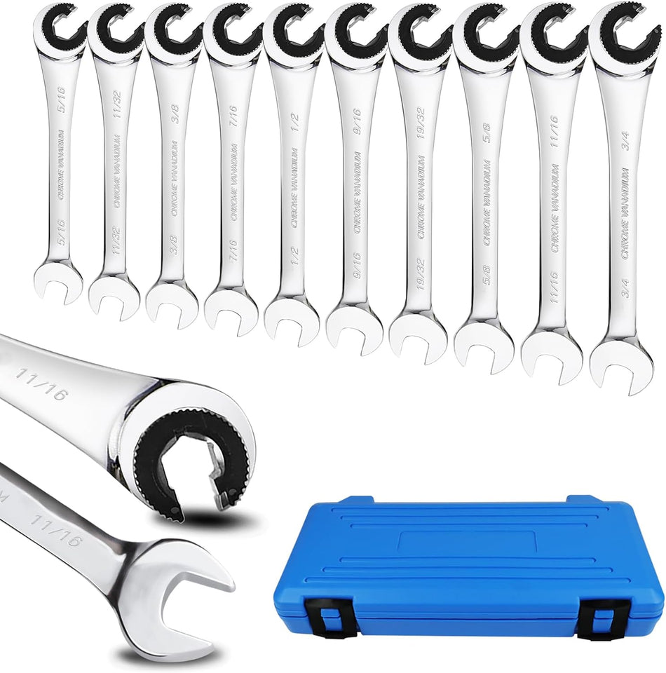 10 Pcs Sae Ratcheting Wrench Combination Wrench Set 10 Pcsset With 72 Teeth Chrome Vanadium Steel Tubing Ratchet Spannerus And European Patents