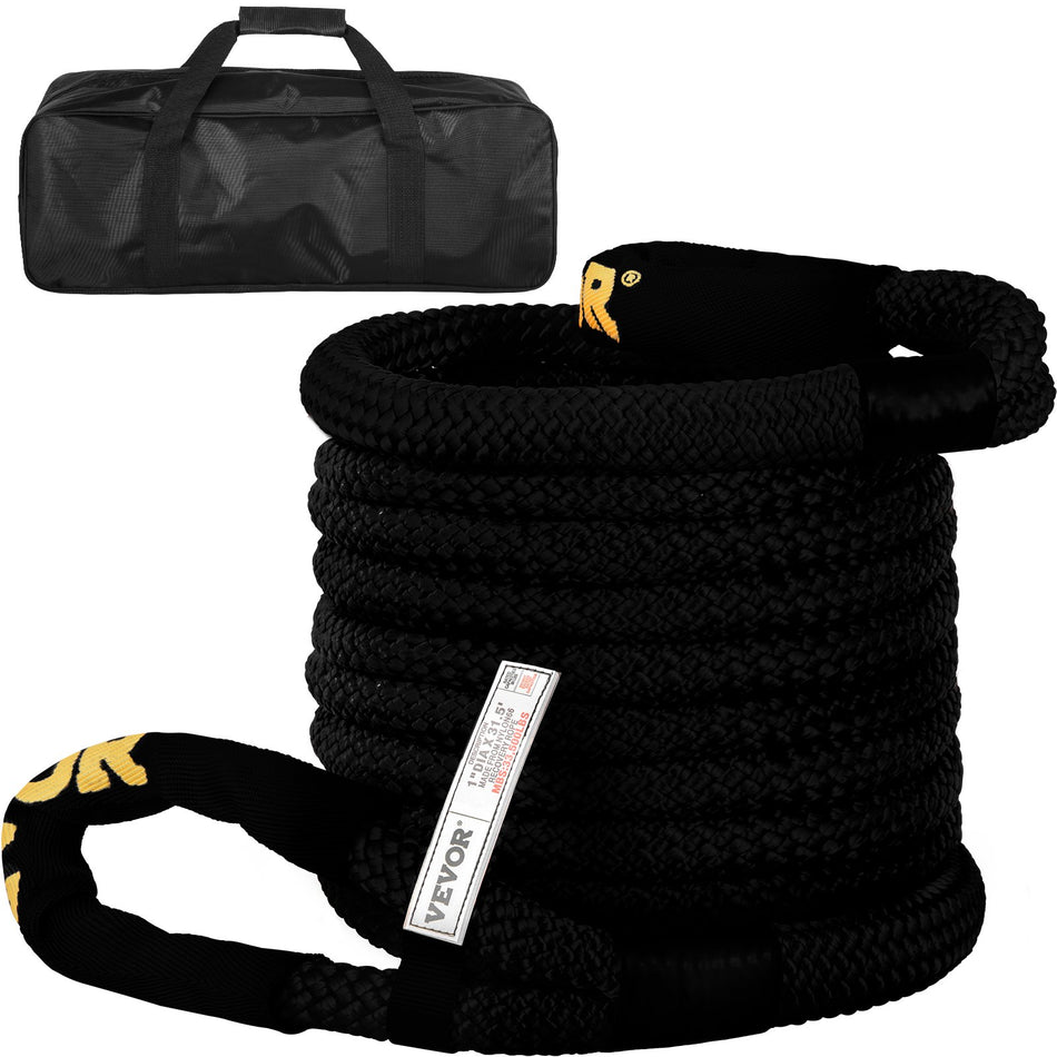 1 X 315 Kinetic Recovery Tow Rope 33500 Lbs Heavy Duty Double Braided Kinetic Energy Rope W Loops And Protective Sleeves For Truck Off Road Vehicle Atv Utv Carry Bag Included Black