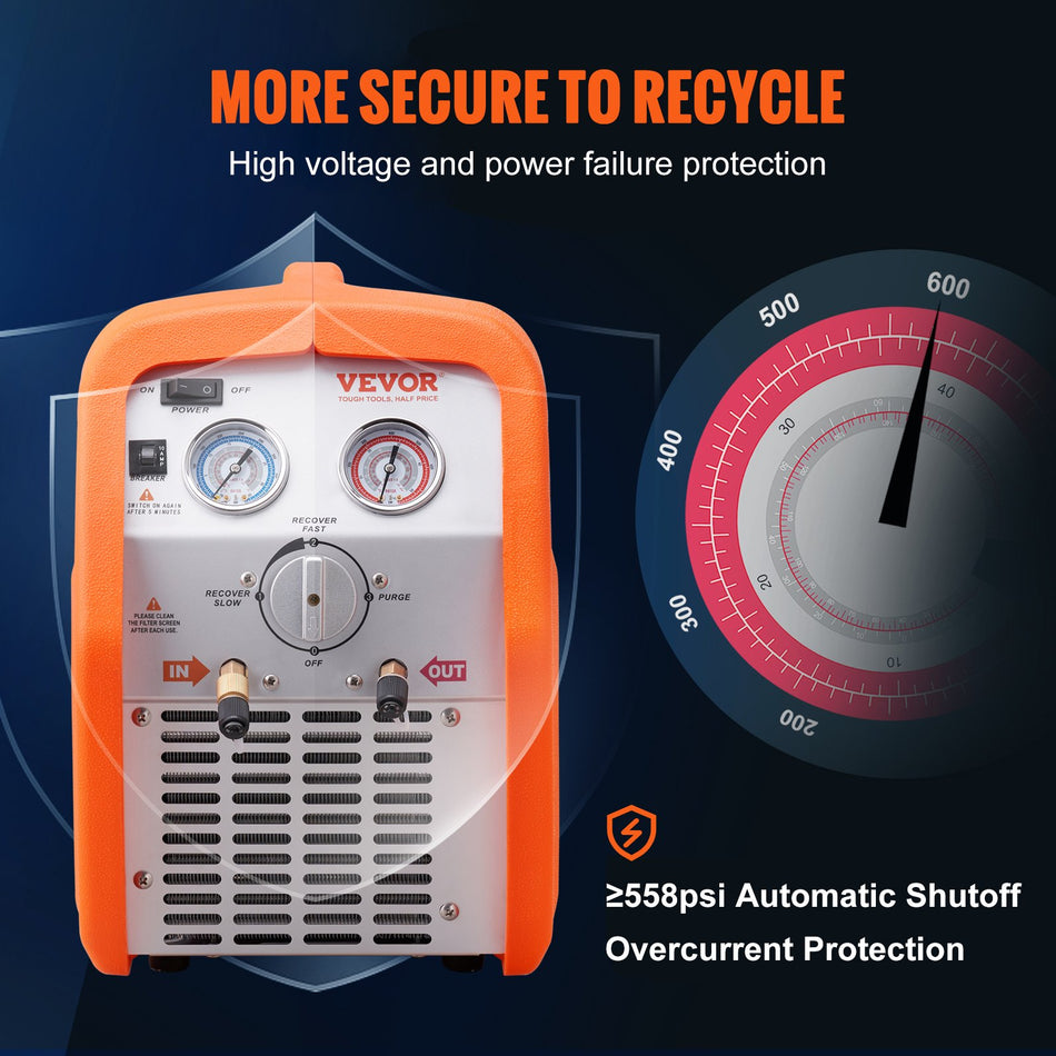 1 Hp Refrigerant Recovery Machine   Dual Cylinder Portable Ac Recovery Machine With High Pressure Protection 120V 60Hz Recovery Machine Hvac For Vapor Liquid Refrigerant Car Air Conditioning