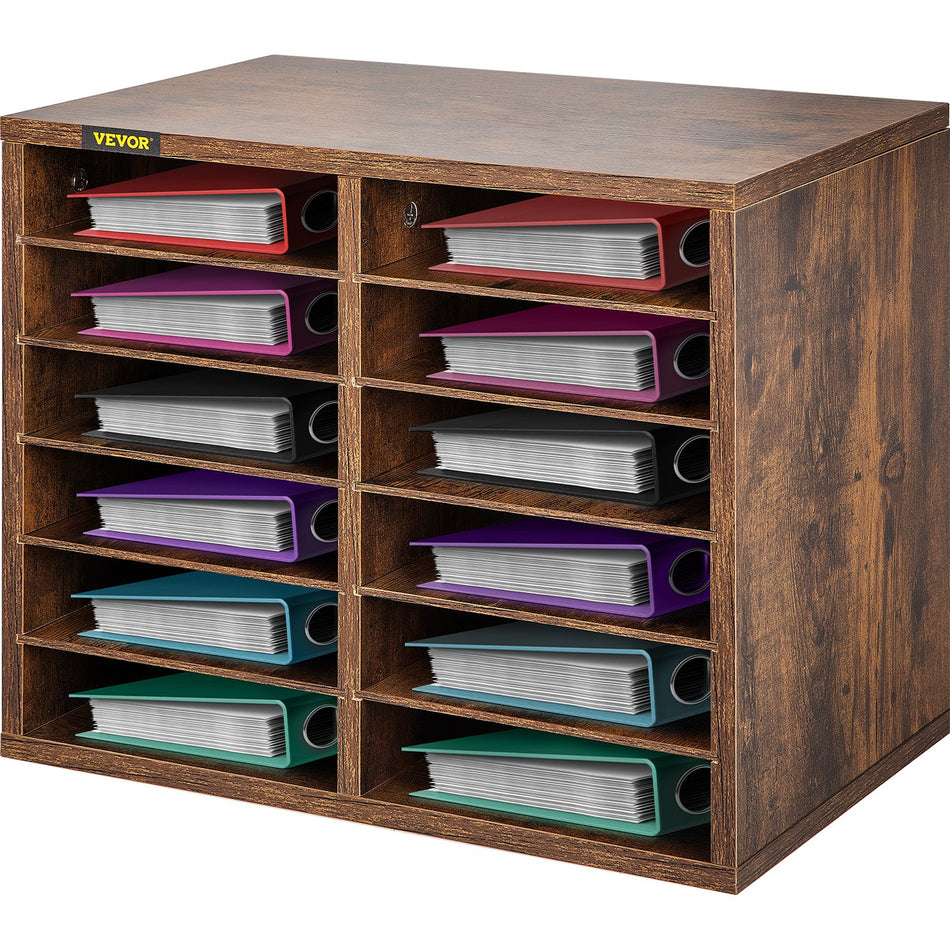 12 Compartments Wood Literature Organizer Adjustable Shelves Medium Density Fiberboard Mail Center Office Home School Storage For Files Documents Papers Magazines