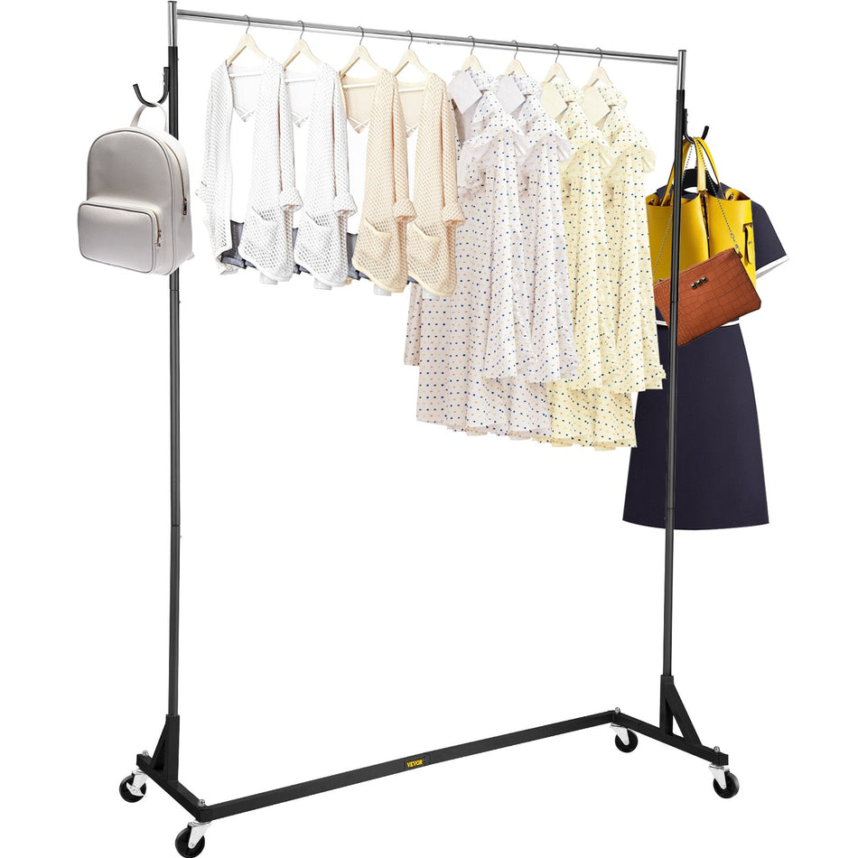 Z Rack Industrial Grade Z Base Garment Rack Height Adjustable Rolling Z Garment Rack Sturdy Steel Z Base Clothing Rack Wlockable Casters For Home Clothing Store Display Commercial Use Black